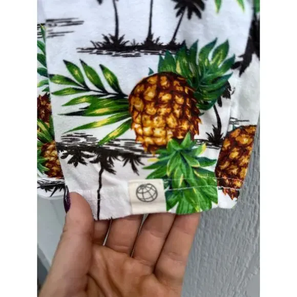 FREE PLANET white green pineapple palm tree print tropical cotton tshirt top - Picture 4 of 5